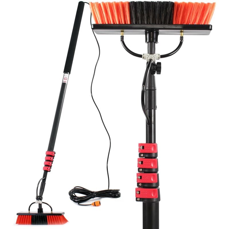XPOtool Brosse de lavage – 295 x 72 x 7200 mm – avec Manche télescopique de 7 m Kit d’Amenée d’eau et Tuyau de 10 m – pour Fenêtres, Camions, Vitres, etc.