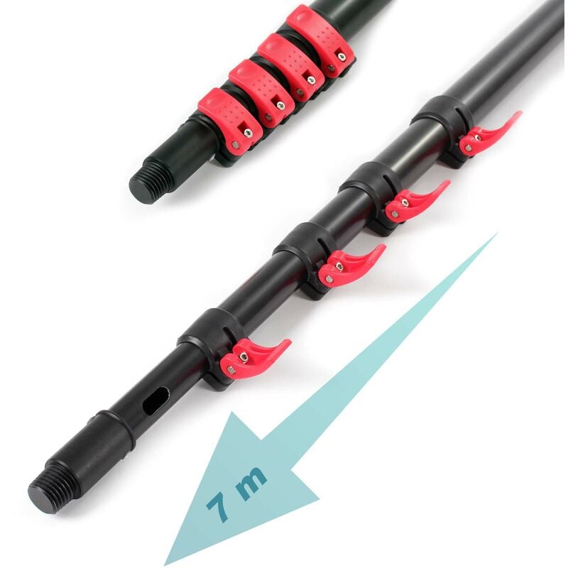 XPOtool Brosse de lavage – 295 x 72 x 7200 mm – avec Manche télescopique de 7 m Kit d’Amenée d’eau et Tuyau de 10 m – pour Fenêtres, Camions, Vitres, etc. 4