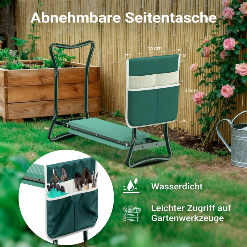 WilTec Siège Jardin Sur Roues Charge 150kg - Chariot Coulissant Avec Repose-Genoux Et Panier Outils
