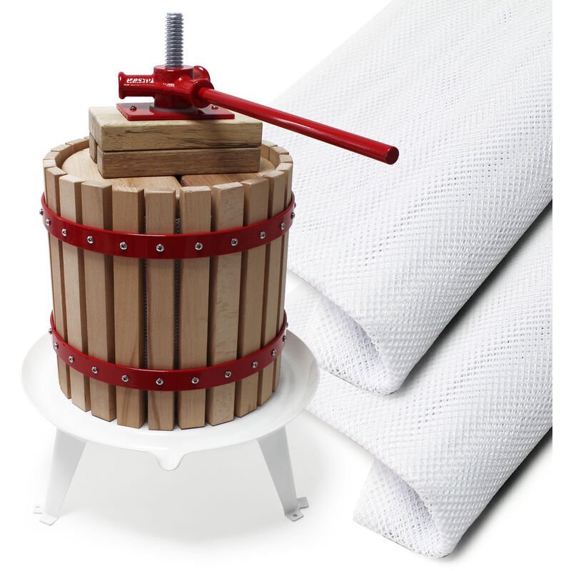 Presse-Fruits 12L En Bois Massif - Presse à Jus Manuel Squeeze Master Pour Pommes, Raisins, Baies, Cidre Et Vin Maison - Panier Hêtre + Filet Offert