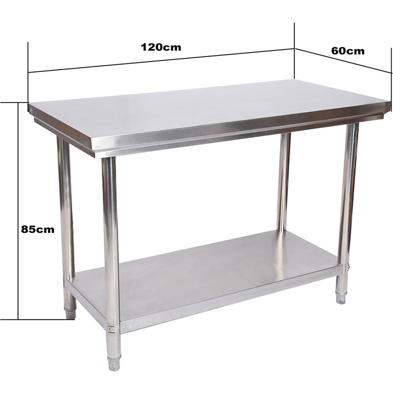 Table inox professionnelle 100x70x85 mm avec étagère basse