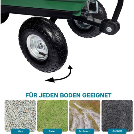 Neo Remorque De Jardin Ultra-Résistante En Maille Verte - Chariot Utilitaire Avec Côtés Pliables Et Pneus Pneumatiques Pour Jardinage, Camping & Festivals