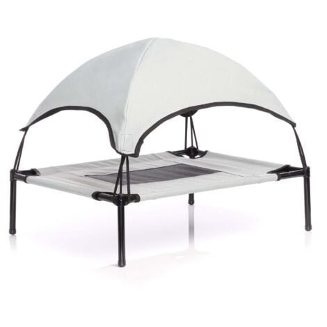 Wiltec Transat pour chiens et chats avec Toit – couleur Grise – XL / 122 x 91 x 95 cm – 50 kg max – en tissu Oxford – Lit de camp relaxant surélevé pour Animal domestique avec protection soleil