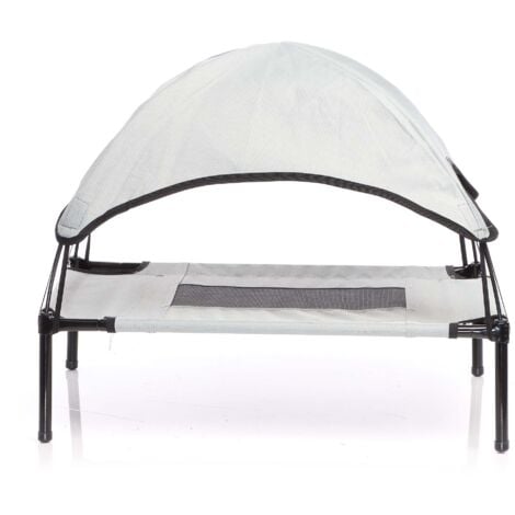 Wiltec Transat pour chiens et chats avec Toit – couleur Grise – XL / 122 x 91 x 95 cm – 50 kg max – en tissu Oxford – Lit de camp relaxant surélevé pour Animal domestique avec protection soleil