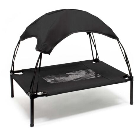 Wiltec Transat pour chiens et chats avec Toit – couleur Noire – S / 60 x 45 x 50 cm – 15 kg max – en tissu Oxford – Lit de camp relaxant surélevé pour Animal domestique avec protection soleil