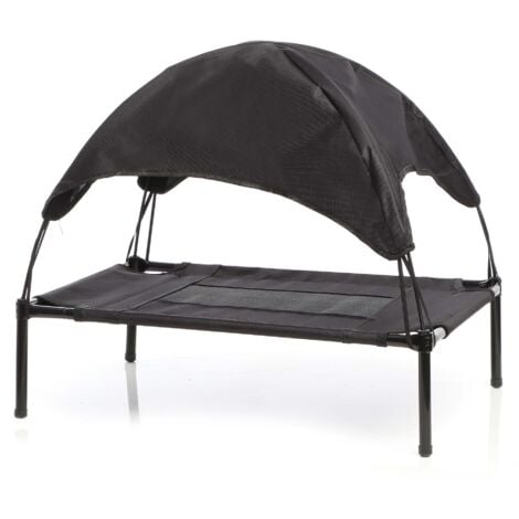 Wiltec Transat pour chiens et chats avec Toit – couleur Noire – L / 91 x 76 x 80 cm – 35 kg max – en tissu Oxford – Lit de camp relaxant surélevé pour Animal domestique avec protection soleil