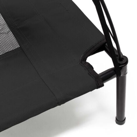 Wiltec Transat pour chiens et chats avec Toit – couleur Noire – L / 91 x 76 x 80 cm – 35 kg max – en tissu Oxford – Lit de camp relaxant surélevé pour Animal domestique avec protection soleil