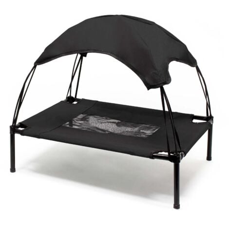 Wiltec Transat pour chiens et chats avec Toit – couleur Noire – L / 91 x 76 x 80 cm – 35 kg max – en tissu Oxford – Lit de camp relaxant surélevé pour Animal domestique avec protection soleil