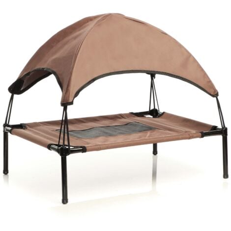 Wiltec Transat pour chiens et chats avec Toit – couleur Marron – XL / 122 x 91 x 95 cm – 50 kg max – en tissu Oxford – Lit de camp relaxant surélevé pour Animal domestique avec protection soleil