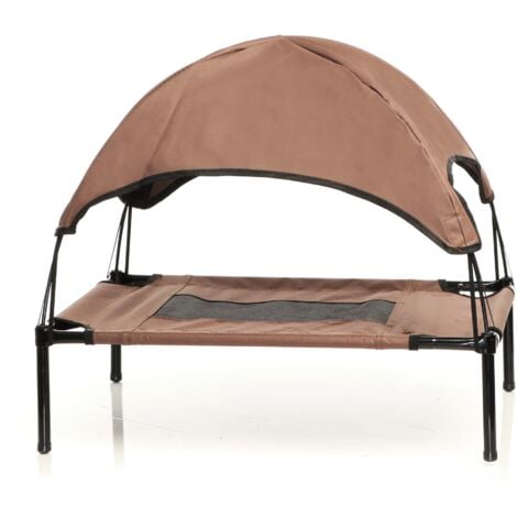 Wiltec Transat pour chiens et chats avec Toit – couleur Marron – XL / 122 x 91 x 95 cm – 50 kg max – en tissu Oxford – Lit de camp relaxant surélevé pour Animal domestique avec protection soleil