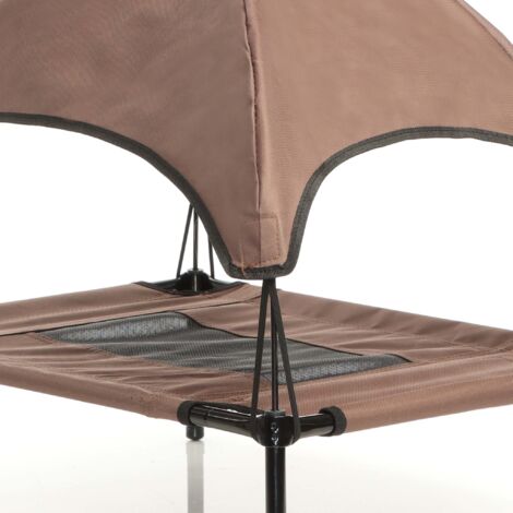 Wiltec Transat pour chiens et chats avec Toit – couleur Marron – XL / 122 x 91 x 95 cm – 50 kg max – en tissu Oxford – Lit de camp relaxant surélevé pour Animal domestique avec protection soleil