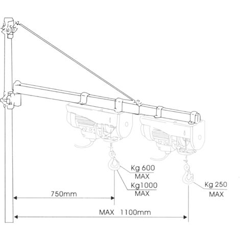 Bras pivotant levage palan support 600g 110cm treuil câble Potence Fixation
