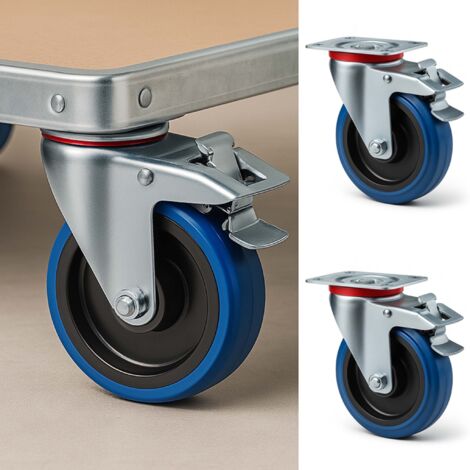 Roulette Pivotante 200mm Avec Frein Double - Charge 150kg - Caoutchouc Silencieux - Plaque Montage