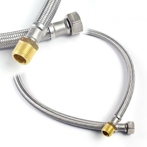 XPOtool Tuyau blindé flexible 600mm DN8 Filet mâle 1/2" 20,95mm Écrou 3/8" (14,95mm) Acier fin EPDM