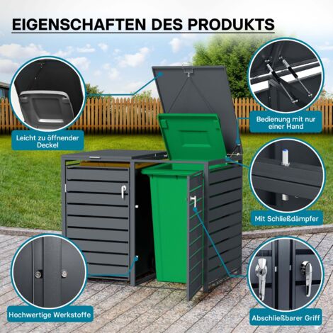 Cache-Poubelle Métal 2 X 240 L | Anthracite Verrouillable | Vérin à Gaz | Résistant Intempéries