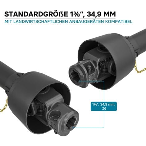 Arbre de transmission T1 Cardan 680mm 210Nm 540tr/min Prise Force 18kW (25CV) 2x 1 3/8" 6 Dents