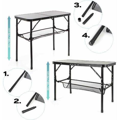 GLARRY Table pliante en aluminium, 90 x 60 x (40-70) CM pour pique-nique camping barbecue