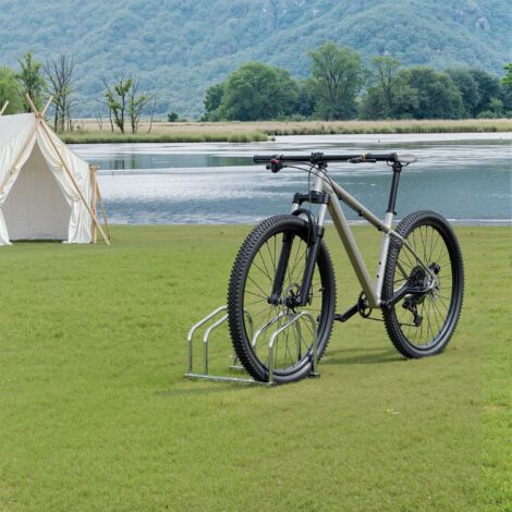 Râtelier à Vélos 2 Places Relaxdays - Acier Galvanisé, Argenté, Neuf
