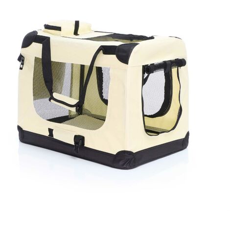 Fudajo Caisse de transport - taille M / 60 x 42 x 44 cm / charge max 10 kg - couleur beige - pliable - avec Poignée Couverture - Cage boîte de vovage pour Chient Chats Animaux domestiques (1/5)