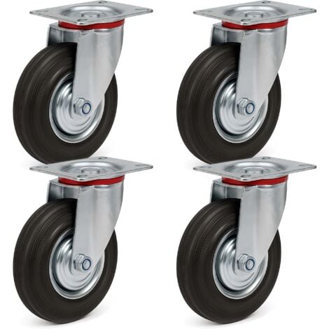 Wiltec Kit De 2 Roulettes Pivotantes En Caoutchouc Plein – 200 Mm