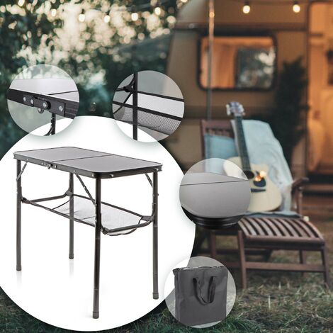 Table de camping blanc aluminium MDF pliable avec poignée transport 120x60x70cm coffre table de