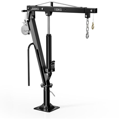 Wiltec – Grue d'atelier pour pick-up ou remorque – Charge max. 500 kg – Hauteur max. 1770 mm – Tête pivotante 360° – Treuil et socle massif