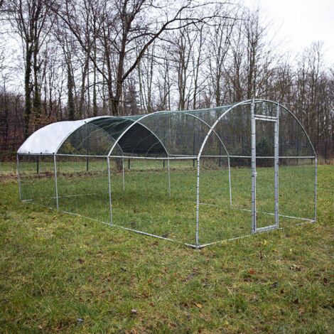 Fudajo – Enclos pour petits animaux 6 x 3 x 2 m – Acier galvanisé – Clôture verrouillable avec toit grillagé et bâche – Convient lapins, tortues, cochons d'Inde