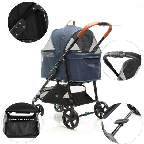 Poussette Pour Petits Chiens Pliable - Roues Pivotantes Avec Freins, Filet Respirant, Laisse De Sécurité, Porte-gobelet (Noir, 97x55x45 Cm) - 8