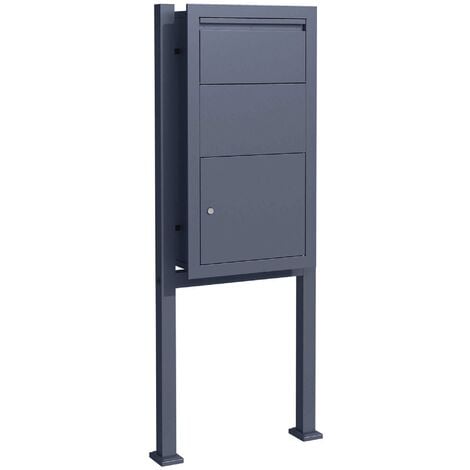 Wiltec Kit Boîte à colis verrouillable gris anthracite et Pied, 470 x 220 x 870 mm, Boîte aux lettres, pour colis max. 350 x 300 x 110 mm, Usage domestique courrier