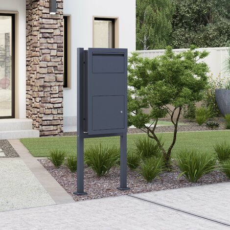 Wiltec Kit Boîte à colis verrouillable gris anthracite et Pied, 470 x 220 x 870 mm, Boîte aux lettres, pour colis max. 350 x 300 x 110 mm, Usage domestique courrier