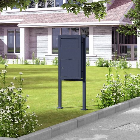 Wiltec Kit Boîte à colis verrouillable gris anthracite et Pied, 470 x 220 x 870 mm, Boîte aux lettres, pour colis max. 350 x 300 x 110 mm, Usage domestique courrier