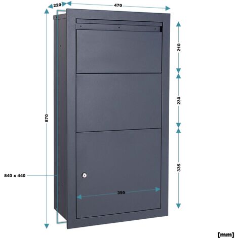 Wiltec Kit Boîte à colis verrouillable gris anthracite et Pied, 470 x 220 x 870 mm, Boîte aux lettres, pour colis max. 350 x 300 x 110 mm, Usage domestique courrier