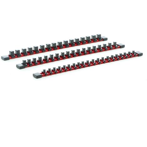 XPOtool 3x Rangement porte douille pour 54 pièces – 440 x 27 x 19 mm – Rack support organisateur de douilles en alu – Organsieur pour 1/2", 1/4" et 3/8" – Atelier, bricolage