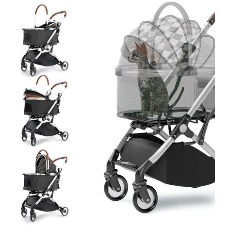 COSTWAY 3 En 1 Poussette Pliable Double Pour Animaux, 2 Transporteurs Detachables Ceinture De Securite Coussins Amovibles Gris