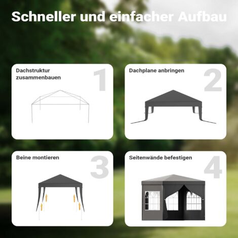 Tubiaz Pavillon 3x3 étanche à l'eau Tente de réception Stable Bâche PE