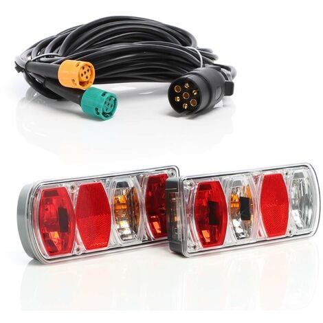 XPOtool Kit Feux arrière 2 pièces ET Câble 7 Broches de 5 m avec 2 connecteurs 5 broches – 223 x 101 x 53 mm – Connexion d’embout T.2 – Éclairage de remorque avec Feu-plaque – Sécurité routière