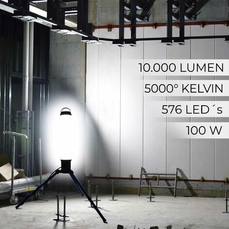 XPOtool Tour d’éclairage de chantier LED 100W 360° Spot de 10 000 lumen avec Prise Projecteur Baladeuse Éclairage Obsucurité Dispositif de sécurité Chantier Lampe