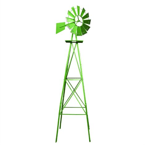 Wiltec – Éolienne de jardin 670 x 670 x 2450 mm – Couleur verte – Moulin décoratif avec roulements à billes – Girouette roue Texas