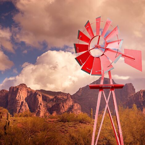 Éolienne De Jardin Décorative Style USA - Moulin à Vent Avec Roulement à Billes - 245 Cm - Argenté