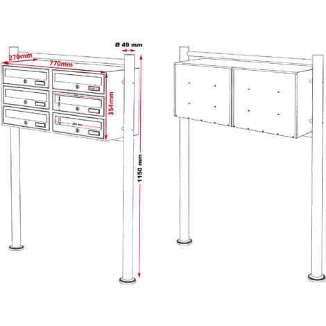 Bloc 3 boites aux lettres sur pied support 3 compartiments