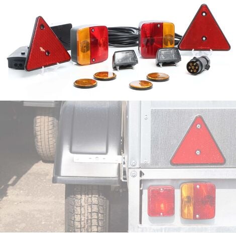 Wiltec Lot éclairage de remorque – avec Fiche à 7 pôles, Lampes, Réflecteurs, Clignotants, Cataphotes et Câbles – Éclairage voiture routier
