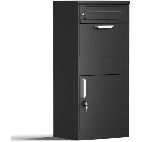 Xpotool – Boîte aux lettres sur pied verrouillable noire – Acier galvanisé résistant aux intempéries – Dimensions 500 x 370 x 1120 mm – Pour colis max. 150 x 400 x 400 mm