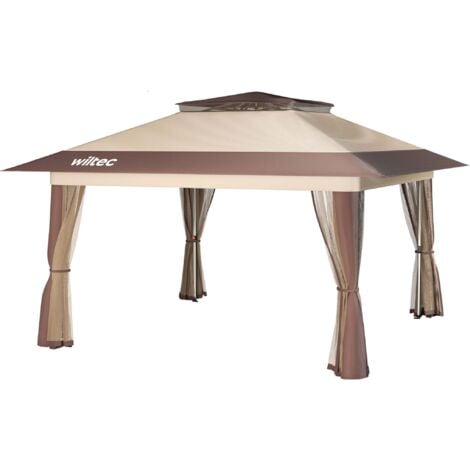 Wiltec Pavillon de réception pliante – 4 x 4 x 2,87 m – couleur Beige – avec Protection anti-moustiques Sac et Roues – Tente Tonnelle de jardin Fête Camping