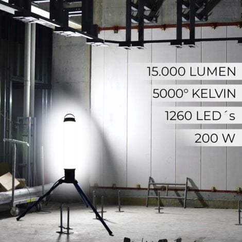 XPOtool Tour d’éclairage Projecteur de chantier LED 200W 360° Spot de 20 000 lumen avec Prise Projecteur Baladeuse Éclairage Obsucurité Dispositif de sécurité Chantier Lampe