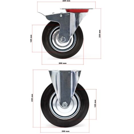 Kit 4x Roulette - 2x Pivotantes Double Arrêt Et 2x Fixes - Diamètre 160