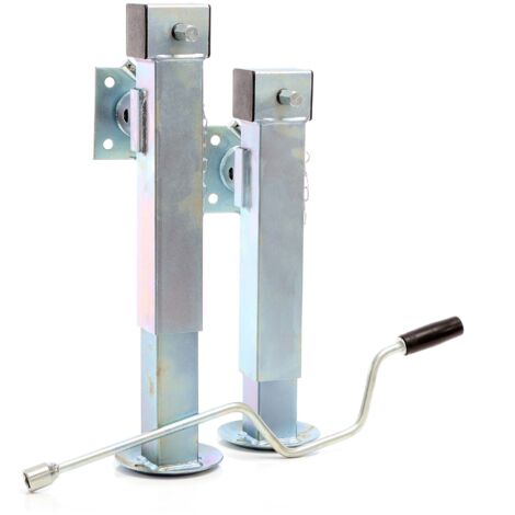 XPOtool Lot de 2 Béquilles de remorque – 140 x 140 x 415 mm – capacité max. totale 2700 kg – avec manivelle et course réglable – pour Benne Plateforme surélevée – Chandelle de support pliable