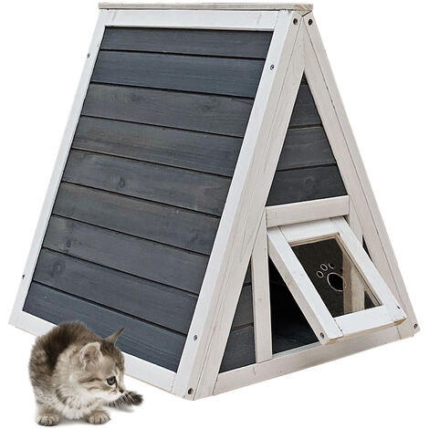 lionto Maison pour chats lodge en bois 77x50x73 cm avec terrasse