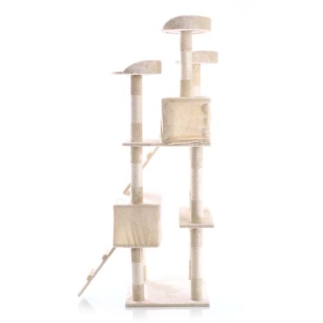 Arbre à chat en beige 170 cm avec Plate-formes Niches Échelles Griffoir Grattoir Escalade Toboggan