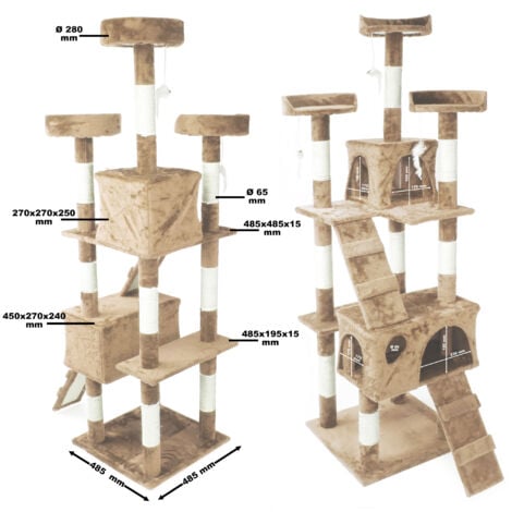 Arbre à chat en beige 170 cm avec Plate-formes Niches Échelles Griffoir Grattoir Escalade Toboggan