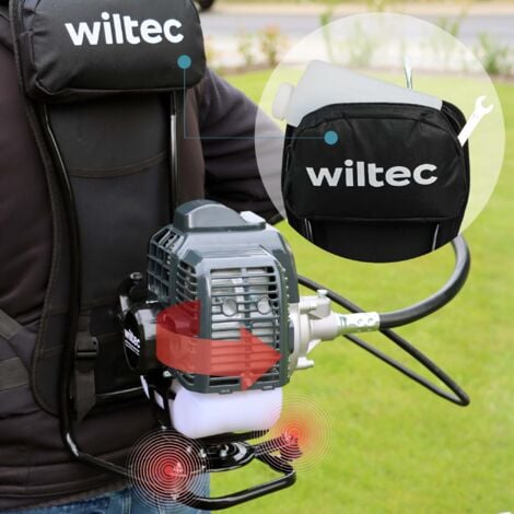 Wiltec Outil multifonction 2 en 1 – 2870 x 370 x 560 mm – Moteur 2 temps à Essence 1,2 l – 1,9 kW – avec Rallonge – Coupe-bordures Coupe-gazon Débroussailleuse Accessoires – Jardinage